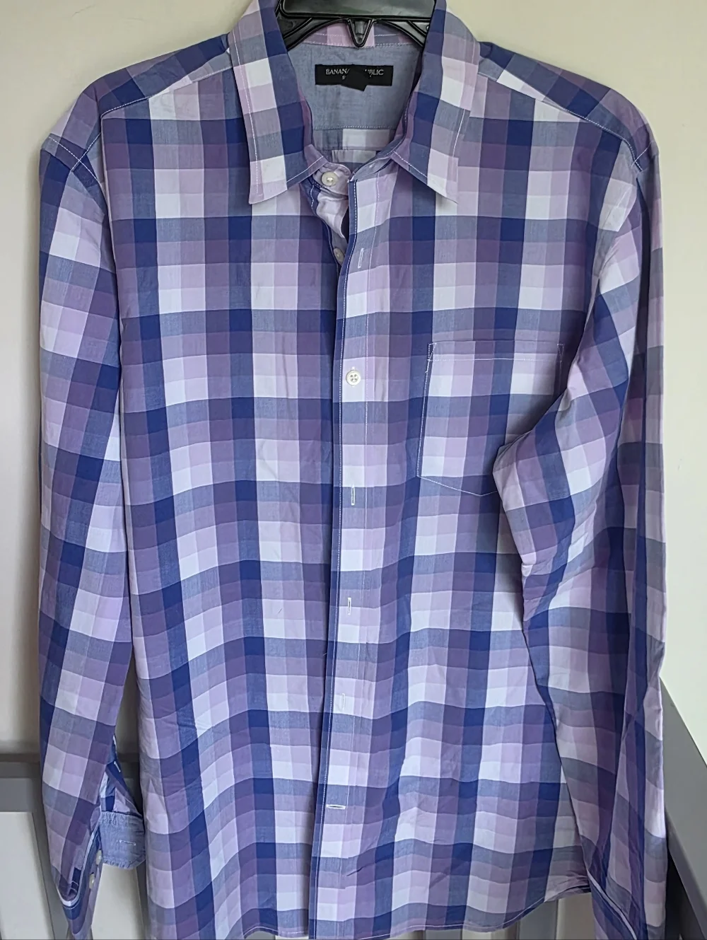 Banana Republic Men's Blue & Purple Plaid Soft Wash Button-Up Shirts Size Large